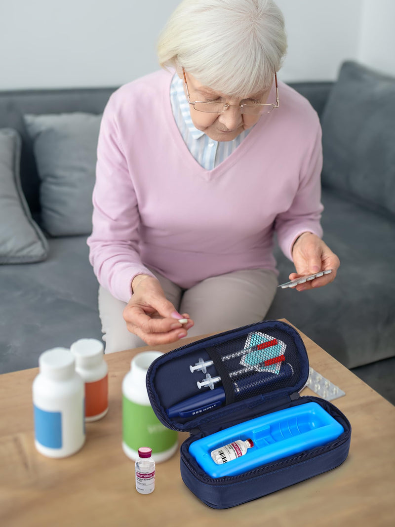 YOUSHARES Insulin Vials Cooler Travel Case - TSA Approved Diabetic Medication Vial Cooling Bag with Protective Ice Brick, Refrigerated Diabetes Supplies Organizer, Small Bottle Carrying Storage 01_navy Blue - BeesActive Australia