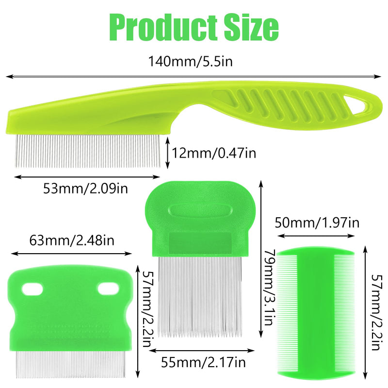 Molain metal lice comb, pack of 4 cat dog flea comb, flea comb for removing fleas, plastic double-sided nit comb, pet comb, stainless steel lice comb, metal teeth lice comb for removing (green) green - BeesActive Australia