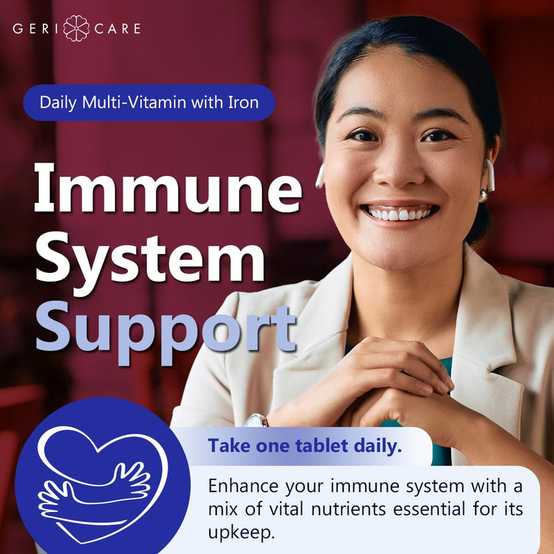 GeriCare One-Daily Multi-Vitamin with Iron, Complete Daily Nutritional Supplement with Essential Minerals for Energy, Immunity, Bone & Overall Wellness, 1000 Count (Pack of 1) 1000 Count (Pack of 1)