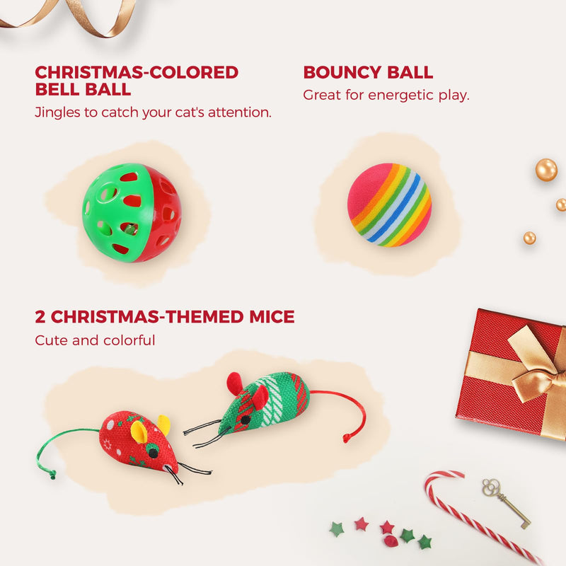 PETEPELA Christmas Cat Toys, 10 Pcs Cat Feather Mice Catnip Toys Set, Cat Gifts for Christmas, Interactive Cat Christmas Stocking Ball Toys, Crinkle Balls, Mice Toys for Indoor Cats & Kittens - BeesActive Australia