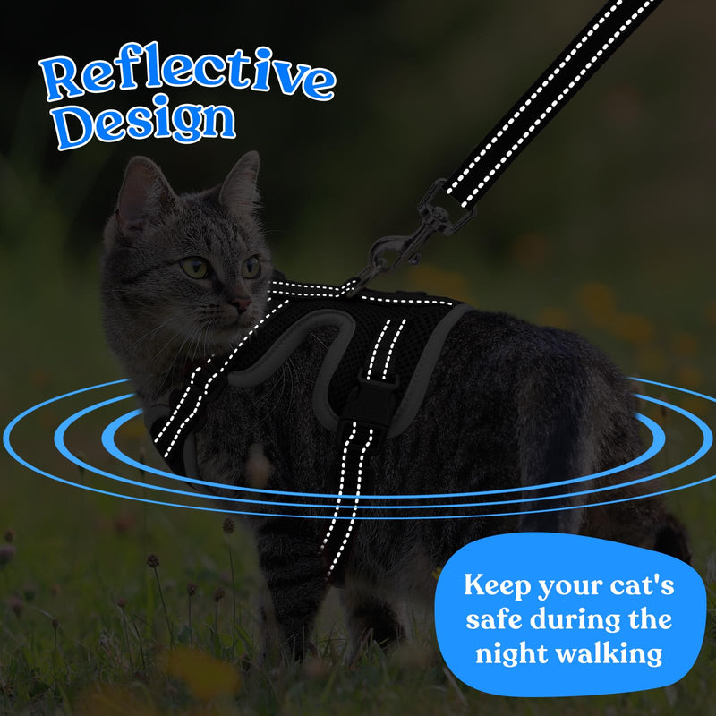 Supet Cat Harness and Leash for Walking Escape Proof, Adjustable Harness for Cats, Easy Control Small Cat Harness for Medium Large Kitten S Black Small (Chest: 13.5" - 15.5") - BeesActive Australia