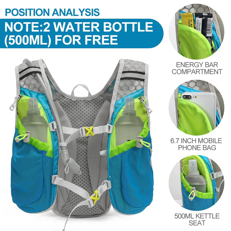 Hydration Pack Backpack，IX INOXTO Running Hydration Vest with 1.5L ( 50 oz) Water Bladder for Men Women，Lightweight Water Backpack for Hiking Cycling Climbing Camping Blue