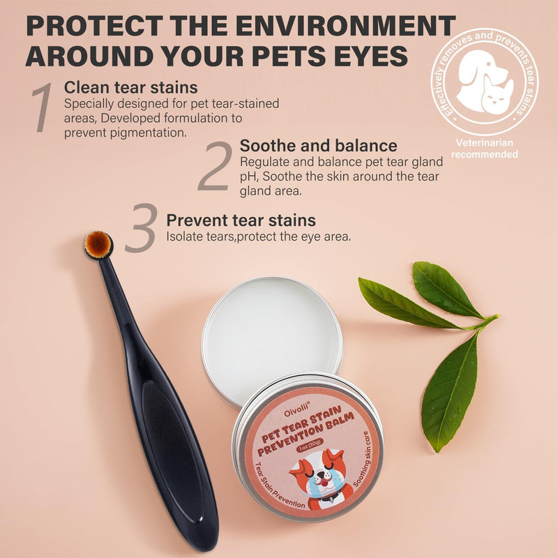 Pet Tear Stain Remover Balm with Pro Powder Brush,Eye Care for Dogs and Cats, Natural Safe Repel Tears,Gently Cleanses Effective & Non-Irritating,30g 30g