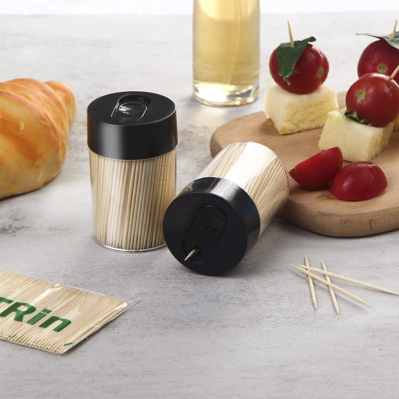 Bamboo Wooden Toothpicks [3000 Count]-With 2-Pack Reusable Toothpick Holder, Sturdy Smooth Finish Tooth Picks, For Appetizer, Olive, Barbecue, Fruit, Teeth Cleaning Toothpicks, Black. - BeesActive Australia