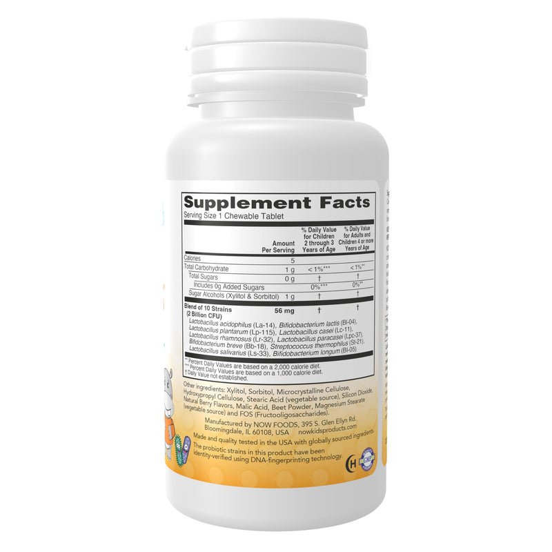 NOW Foods Supplements, BerryDophilus™ with 2 Billion, 10 Probiotic Strains, Xylitol Sweetened, Strain Verified, 60 Chewables, packaging may vary 60 Count (Pack of 1)