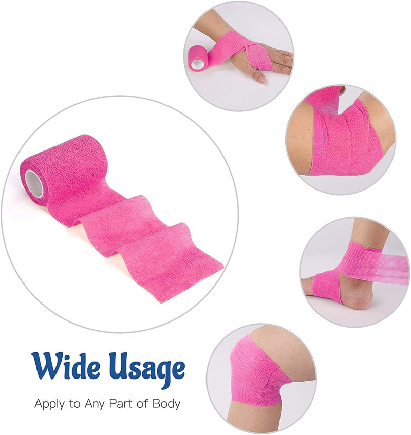 24 Pack Self Adherent Cohesive Bandage Wrap, 2” x 5 Yards Elastic Non Woven Pink Adhesive Tape, Stretch Vet Wrap for Dogs, Athletic Bandages Wrap for First Aid Medical, Sports, Ankle, Wrist Sprains 2 Inch - BeesActive Australia