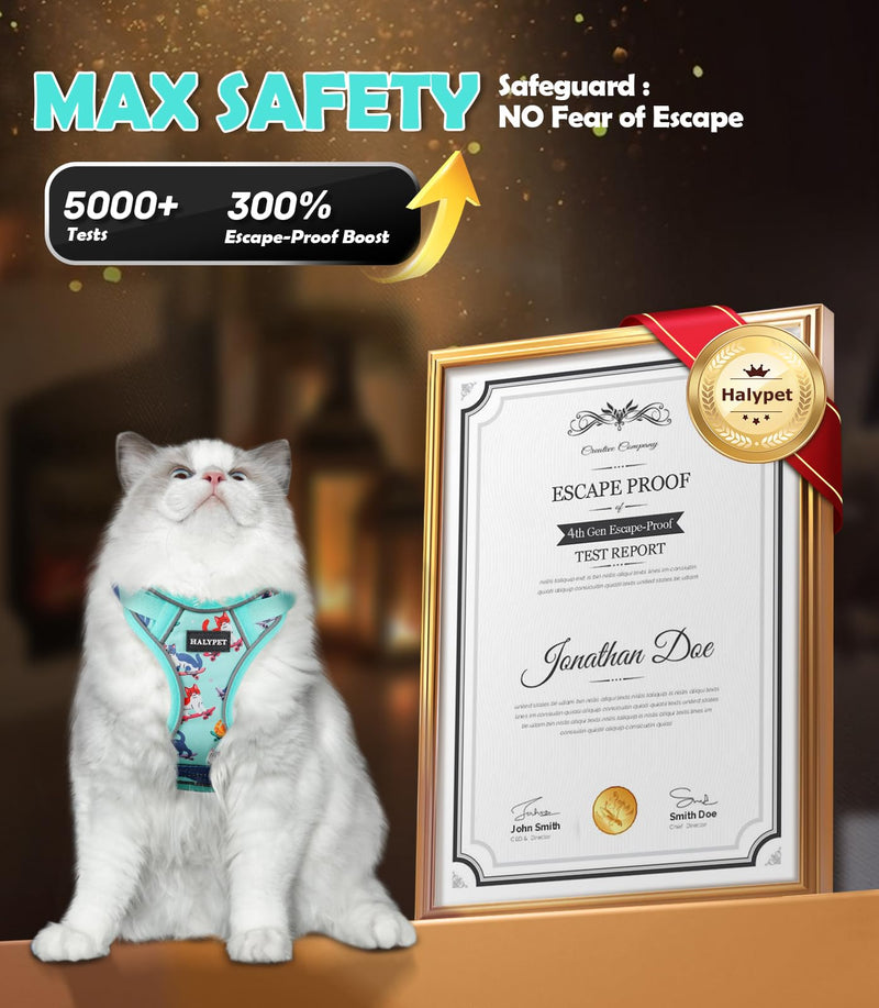 Cat Harness and Leash Set [MAX Safety 4th-Gen] Cute Escape Proof Vest Harness for Girl Cat Walking, Comfortable Adjustable Leash and Reflective Strips for Outdoor Kitten, M Purrfect Green H603 Pro Purrfect Green Medium - BeesActive Australia