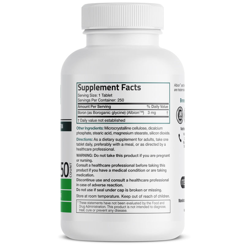 Bronson Boron 3 MG Chelated Superior Absorption Supports Bone Health Trace Mineral, Non-GMO, 250 Vegetarian Tablets 250 Count (Pack of 1) - BeesActive Australia