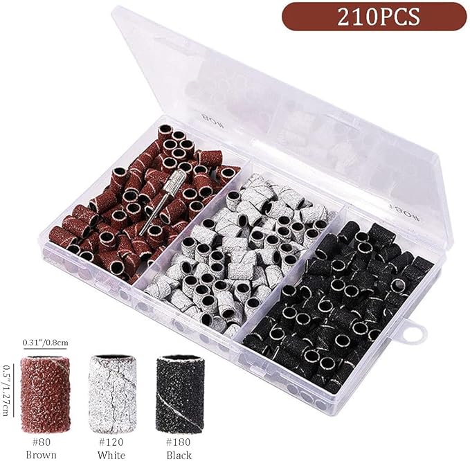 210 PCS Sanding Band Size #80#120#180 Coarse Fine Grit Efile Sand Set for Manicure and Pedicure Care Nail Tools (Nail Drill Bit Included) - BeesActive Australia