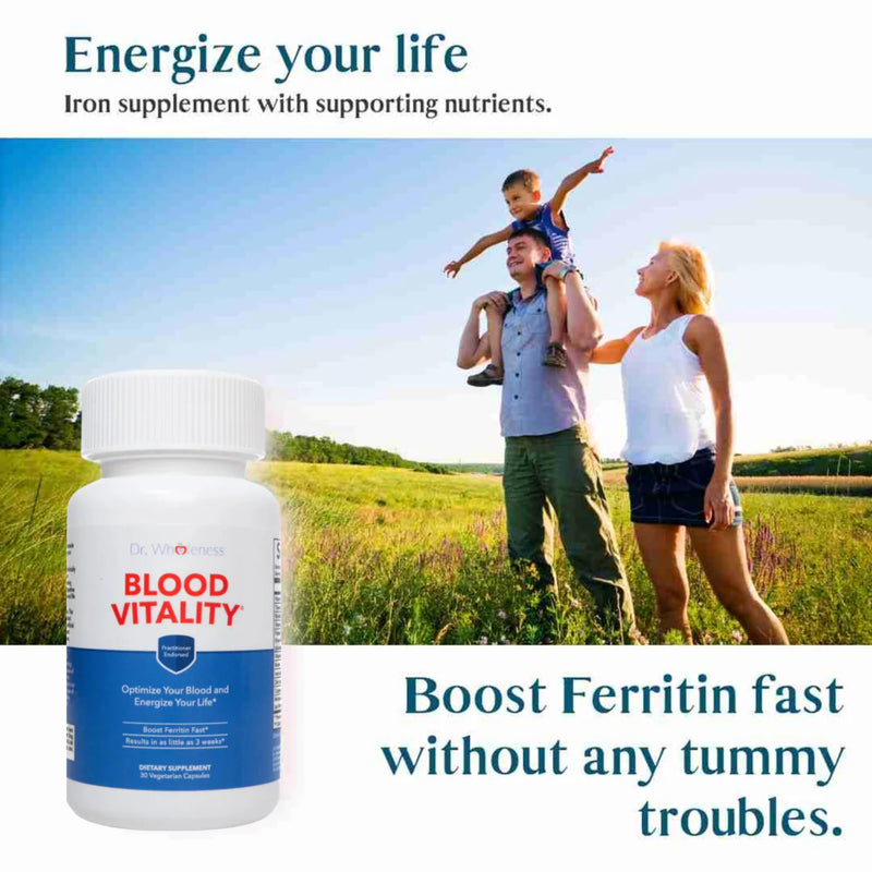 Dr. Wholeness Blood Vitality | Daily Iron/Multivitamin Supplement | Boost Ferritin and Energy, Most Effective Iron Supplement, High Potency, Non-Constipating, No Nausea, and Bioavailable | 30 Capsules