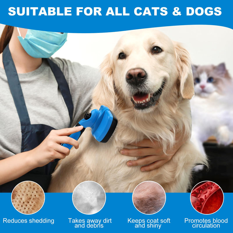 Dog Brush,Dog Brush for Shedding,Dog Brushes for Grooming,Slicker Brush for Dogs,Undercoat Brush for Dogs,Cat Brush,Cat Brushes for Indoor Cats,Self Cleaning,Skin Friendly (Blue) - BeesActive Australia