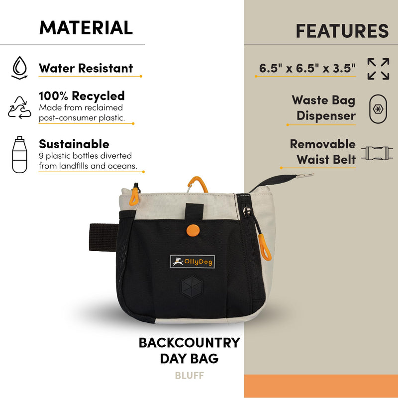 OllyDog Backcountry Day Bag, Fanny Pack, Dog Treat Pouch, Hands-Free for Training, Hip Pack with Built-in Poop Bag Dispenser, Removable Waist Belt Clip (Bluff) Bluff - BeesActive Australia