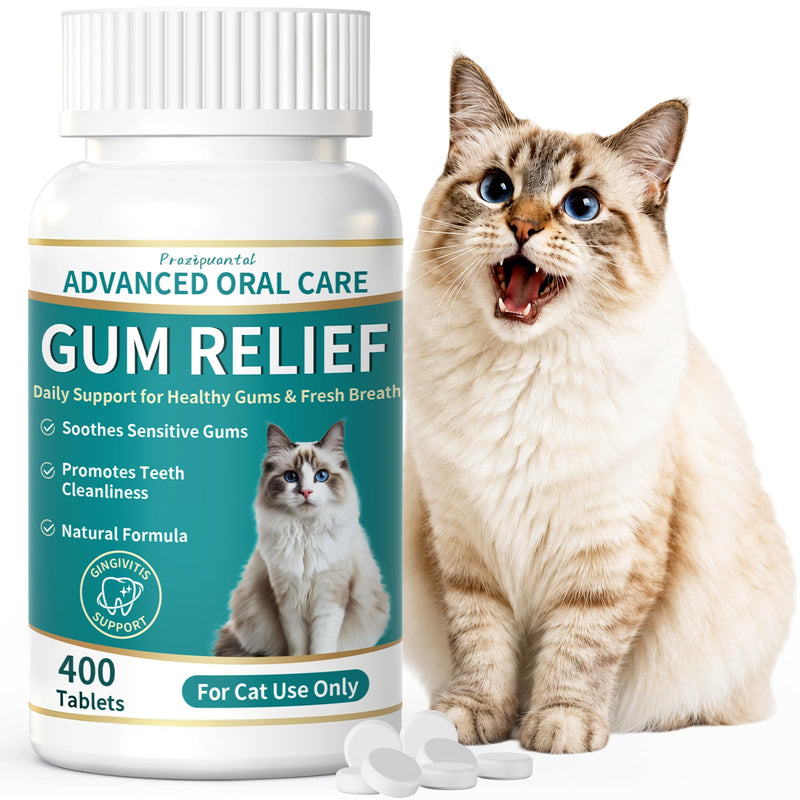Cat Dental Care Supplement - Cat Teeth Cleaning & Bad Breath Freshener, Natural Plaque and Tartar Remover for Cats, Oral Health Support with 150mg Kelp & Probiotics- 400 Tablets