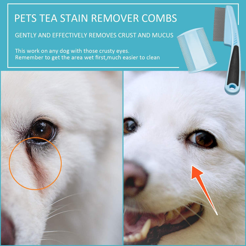 Flea Comb,2Pcs Flea Comb for Cat Dog Fine Teeth Lice Combs Metal Head Comb Tear Stain Remover Combs Pet Grooming Comb for Dogs Cats Small Pets - BeesActive Australia