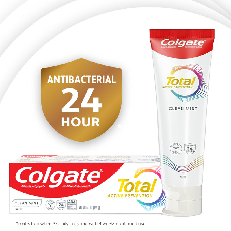 Colgate Total Fluoride Toothpaste, Clean Mint, 4 Pack, 5.1 oz 5.1 Ounce (Pack of 4)