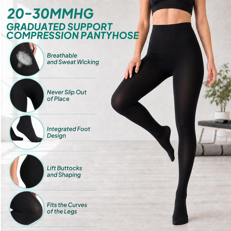 Compression Pantyhose for Women 20-30mmhg Closed Toe for Edema Black X-Large