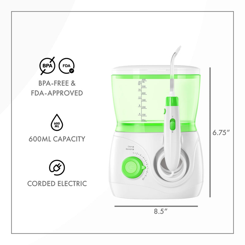 ToiletTree Products Children's Countertop Water Flosser - Dental Oral Irrigator for Kids - BPA-Free Dental Water Flosser with 600mL Capacity and Adjustable Water Pressure - Green - BeesActive Australia