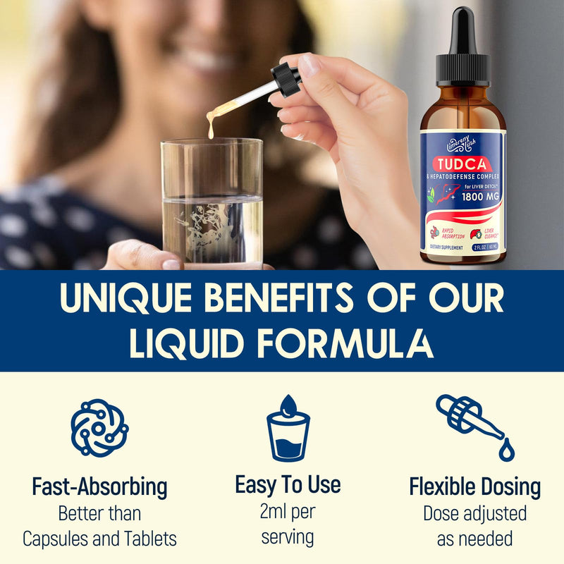TUDCA Liver Support Drops 1800mg - Powerful Liver Supplement with Bile Salts, NAC, Schisandra and Dandelion, Liver Cleanse Detox & Repair - Fast-Absorbing, Sugar-Free, Alcohol-Free ‚Äì 2 Fl.Oz 2 Fl Oz (Pack of 1)