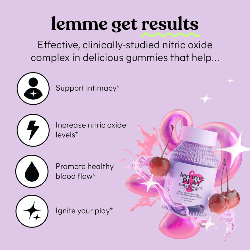 Lemme Play Daily Intimacy Gummies for Women and Men w/Clinically-Studied S7 Nitric Oxide Complex for Healthy Blood Flow, Maca Root, Goat Weed - Cherry Flavored (60 Count) - BeesActive Australia