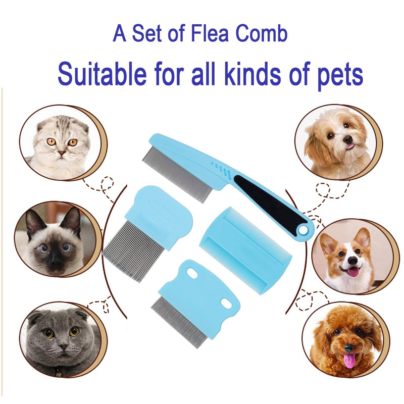 Flea Comb 4-Pieces Jade Green with High Strength Teeth Pet Tear Stain Remover Combs, Dog Cat Grooming Set Effective Float Hair Remover - BeesActive Australia