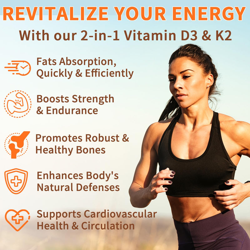 newseel Vitamin D3 K2 Capsules, D3&K2 Vitamin Supplement, Vitamin D3 and K2, D3 Supplement,Replenish K2 D3 Coconut Oil Softgels (120) 120 Count (Pack of 1)
