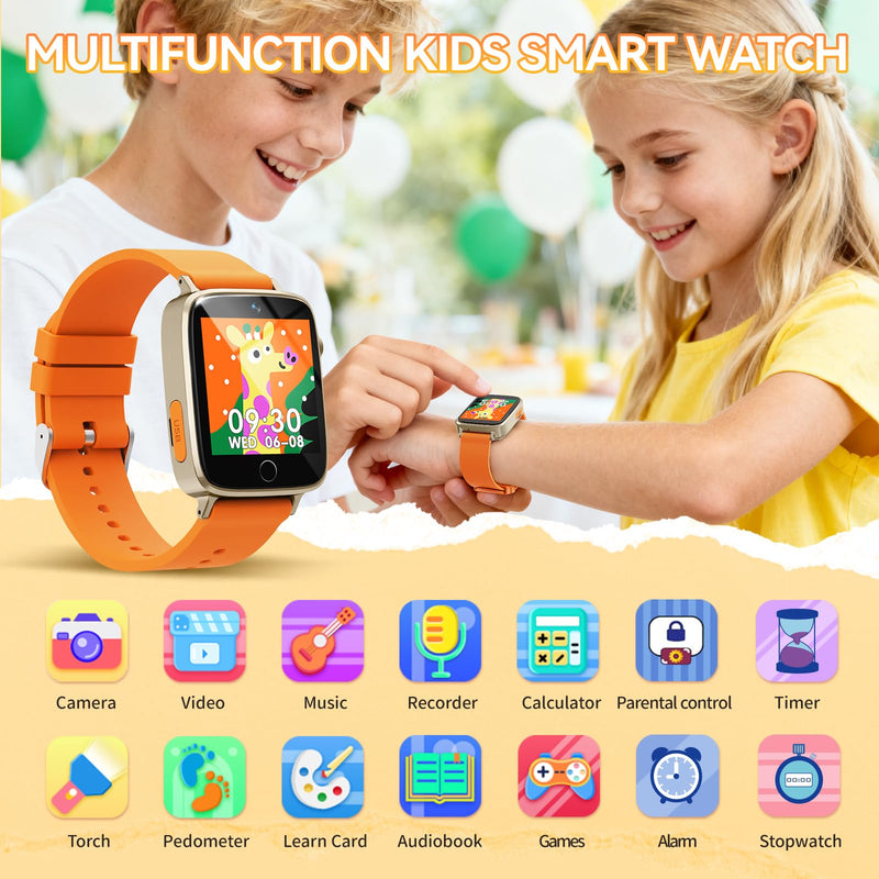 NBKLS Kids Smart Watches for Girls Boys, Kids Watch Toddler Toys for 4-12 Years Old, Watch for Kid with 26 Puzzle Games, Music Player, Camera & Video Recording Orange