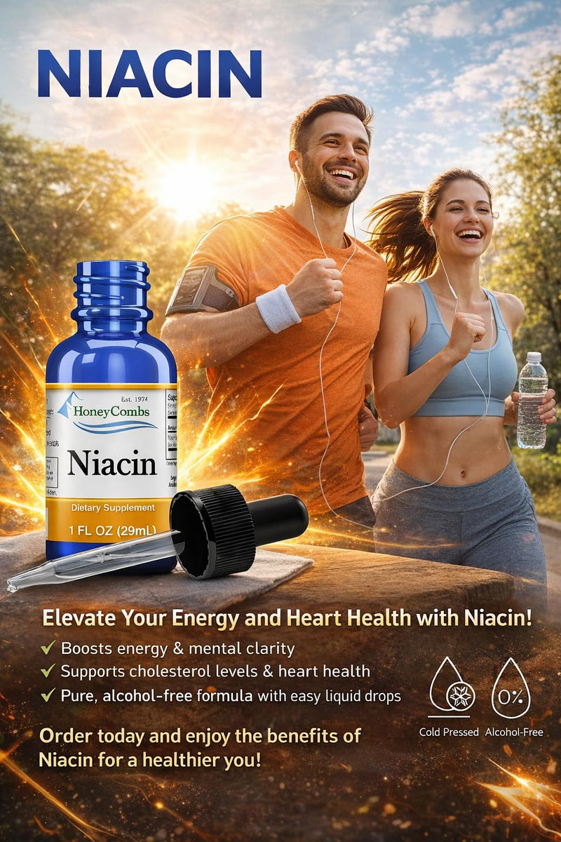 HoneyCombs Vitamin B3 Niacin Liquid Drops 1 oz | Fast-absorbing liquid Niacin supplement for convenient daily nutritional support and overall wellness. 1 Fl Oz (Pack of 1)