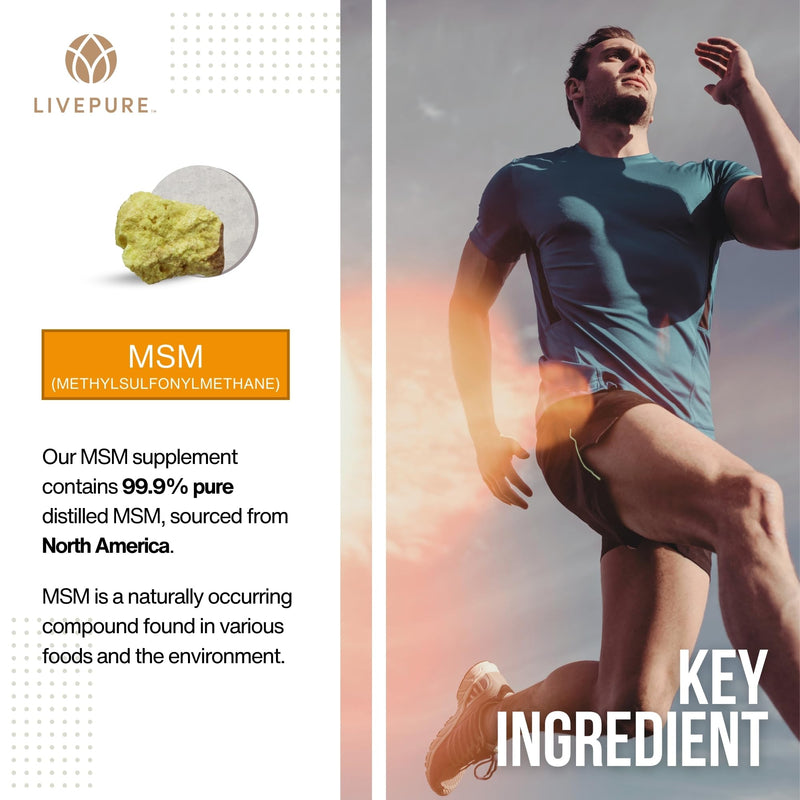 PURE | Organic Sulfur MSM | 180 Capsules | Premium MSM Powder for Joint Health | MSM Powder for Hair Growth and for Enhanced Health of Hair, Skin, and Nails | Vegan, Non-GMO, and Gluten Free - BeesActive Australia