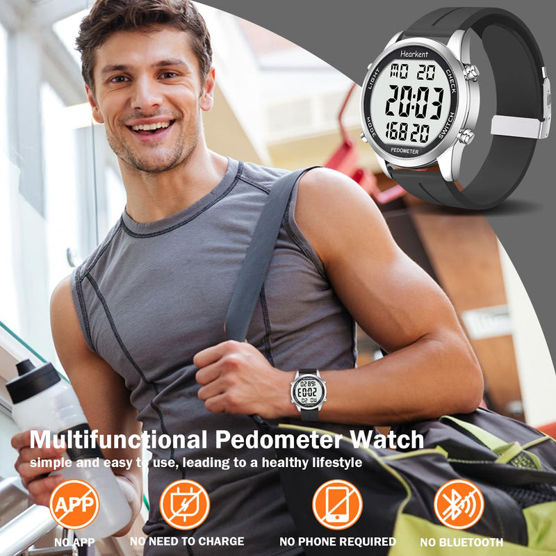Pedometer Watch for Walking for Senior No App Required with Steps Calories Counter and LCD Large Numbers Black - BeesActive Australia