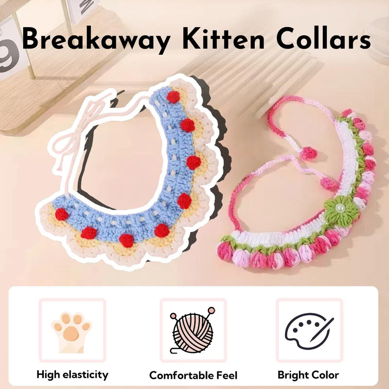 2pcs Handmade Knitted Cat Collars：Breakaway Kitten Collars，Vibrant Colors Pet Scarfs, Flowers Cat Bandana, Cute Cat Collar，Comfortable for Kitty, Puppy, and Rabbit Cartoon - BeesActive Australia