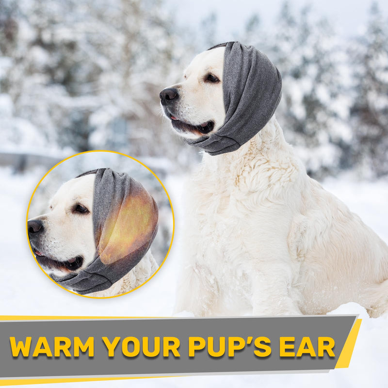 Ear Cover Wraps for Dogs Bath Grooming Drying Swimming, Dog Ear Muffs Noise Protection Winter,Adjustable Dog Calming Hoodie for Hematoma Anxiety Firework Thunder Warm Sleeping Shower Cap (MG) Deep Grey Medium