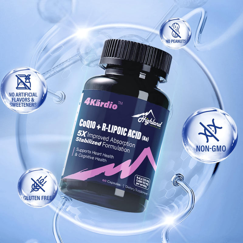 CoQ10 100mg + R-Lipoic Acid 200mg per Serving, 3 Month Supply, Up to 5X Improved Absorption, R-Lipoic Acid/CoQ10 Supplement for Heart Health and Cognitive Health-180 Capsules