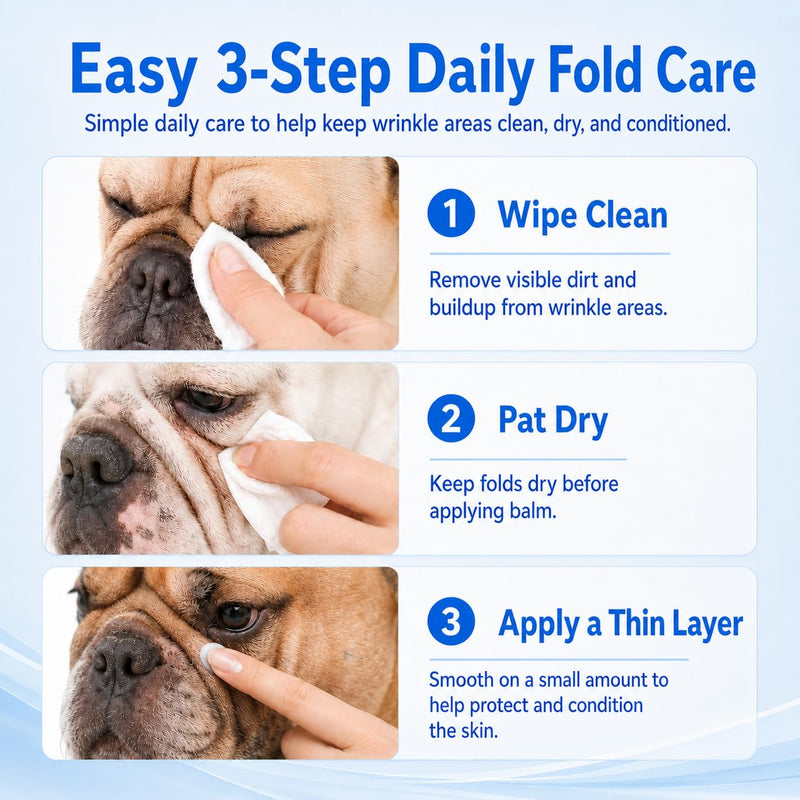 Wrinkle Cream for Bulldogs & Wrinkled Breeds – Skin Fold Care Balm for Face Folds, Nose Wrinkles & Tail Pockets – Moisturizing Wrinkle Paste with Odor Control, Gentle Care for Sensitive Skin