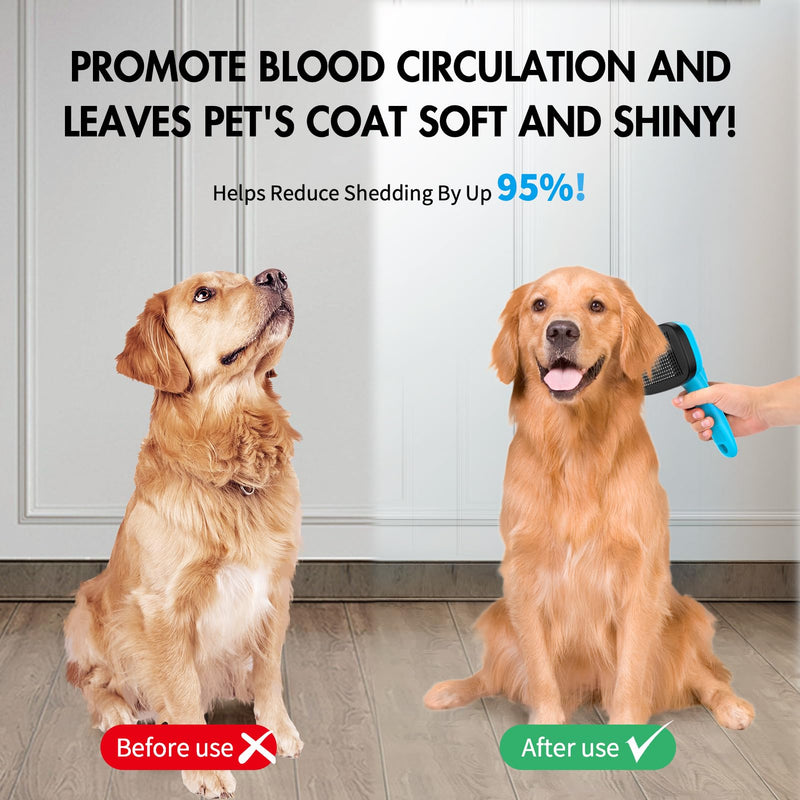 Dog Self Cleaning Slicker Brush for Shedding, Ideal for Short Long Haired Dogs, Including Cat. Removes Loose Fur, Undercoat, Mats, Tangled Hair. Suit for Small Medium Large Animal, Blue - BeesActive Australia