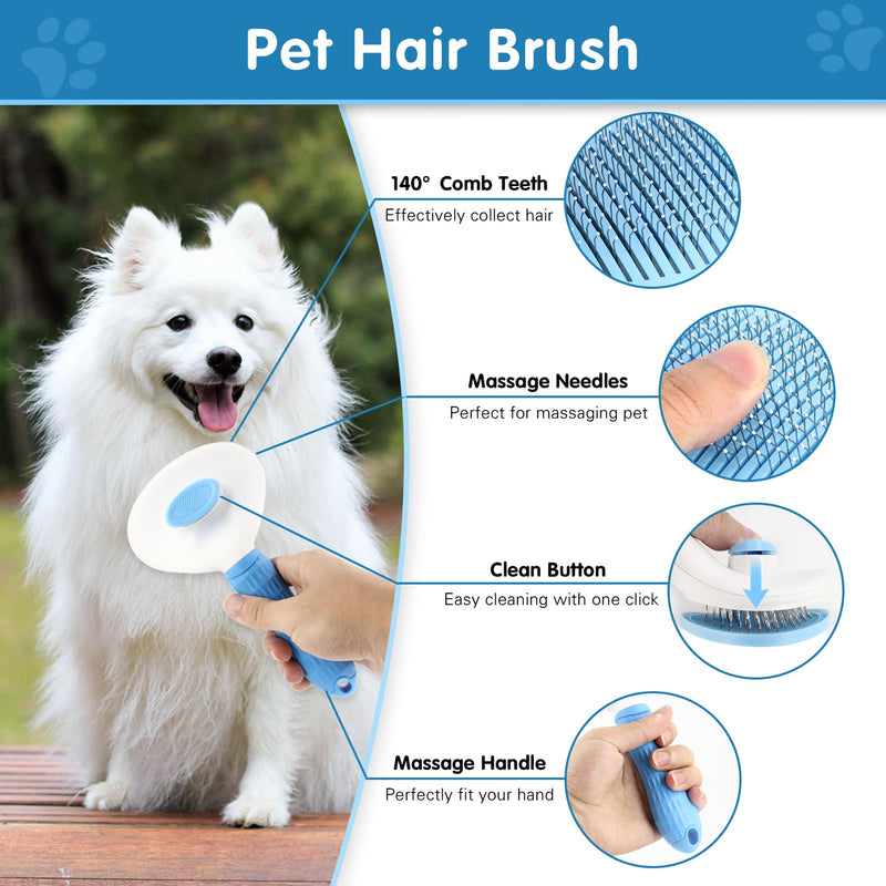 Dog Brush Dog Grooming Kit 6PCS Dog Brush for Shedding-Dog Brushes for Grooming, Dematting Comb for Dogs, Cat & Dog Nail Clipper with Nail File, Flea Comb, Dog Bath Brush-Blue - BeesActive Australia