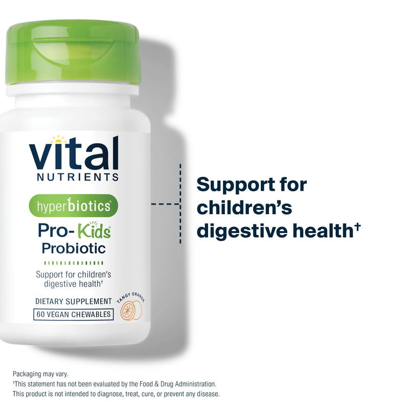 Hyperbiotics Vital Nutrients Pro Kids Probiotic | Allergen-Free Toddler Probiotics for Kids | Targeted Immune, Gut, and Digestive Health | Sugar-Free Orange Flavor | 60 Chewable Tablets Easy-to-Swallow Orange