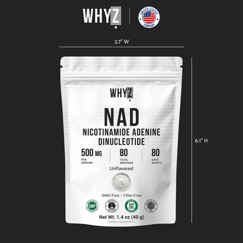Pure NAD Powder Nicotinamide Adenine Dinucleotide Supplement Unflavored and Gluten-Free Premium Pure NAD Powder for Daily Wellness and Nutrition Support, 80 Servings, 1.4 oz (40g) 1.4 Ounce (Pack of 1)