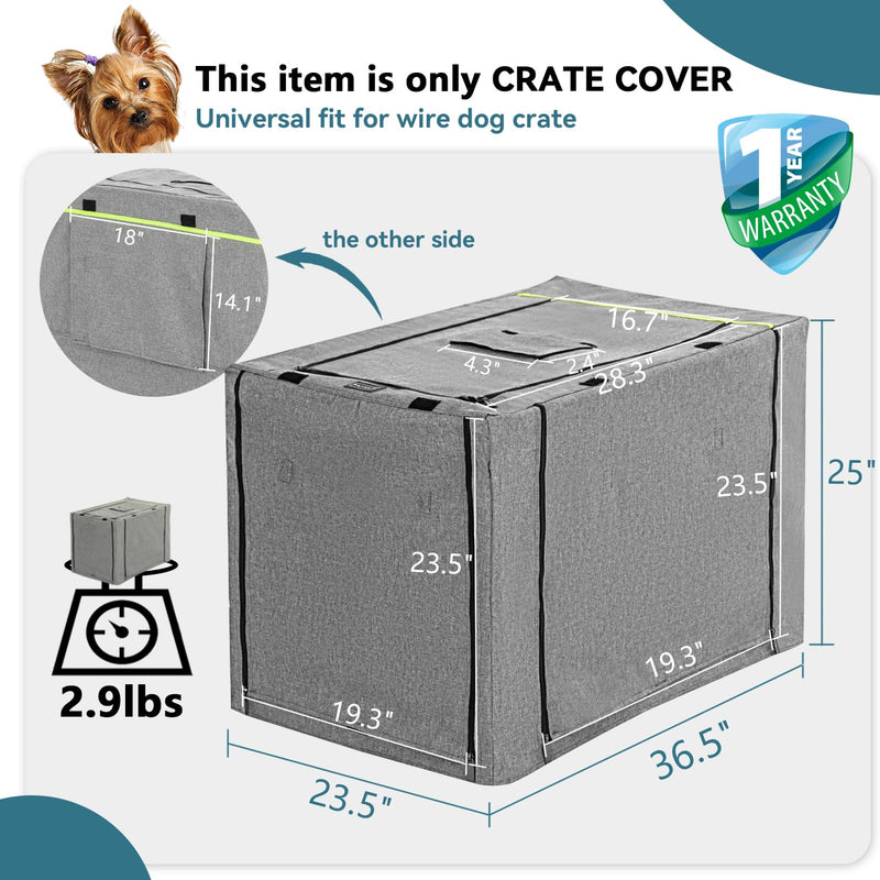 PETSFIT Dog Kennel Cover,36 Inch Crate Cover for Wire Dog Crate， Double Doors, Mesh Window, Flap On The Top and Back is Detachable, Dog Crate Cover Grey 36.5"L x 23.5"W x 25.0"H - BeesActive Australia