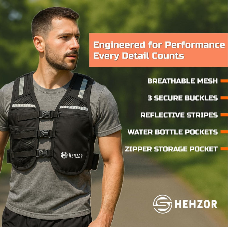 Shehzor Adjustable Weighted Vest Women and Men, Running Belt with Water Bottle, Chest Rig & Running Vest, Marathon Backpack, Essentials, Hydration Vest with 500ml BPA-Free Bottle