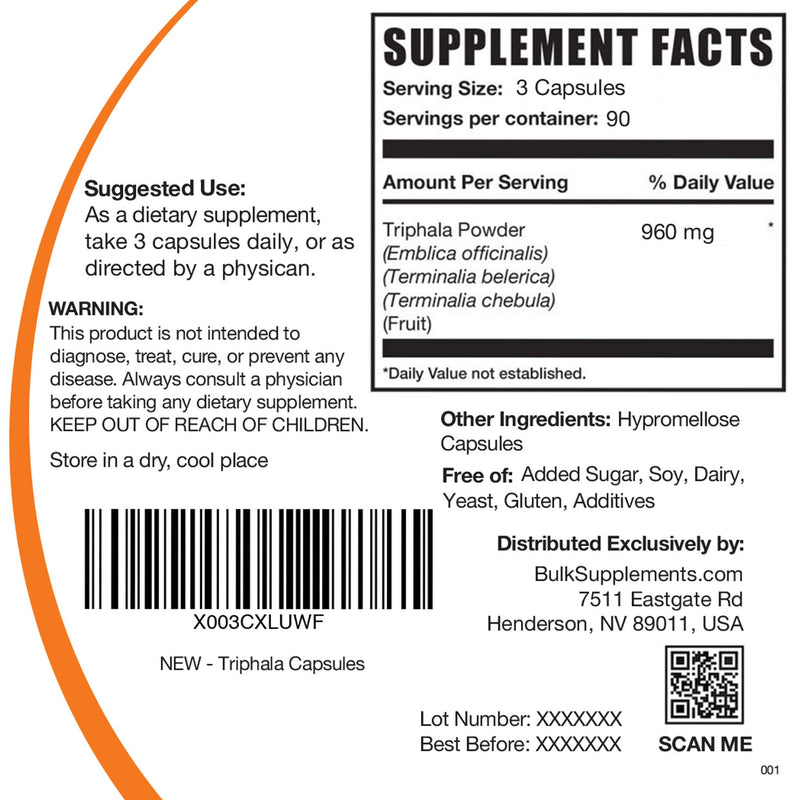 BulkSupplements.com Triphala Capsules - Herbal Supplements - Triphala Supplement - Triphala Pills - Amalaki, Bibhitaki and Harataki Blend - 3 Triphala Capsules per Serving (270 Veg Capsules) - BeesActive Australia