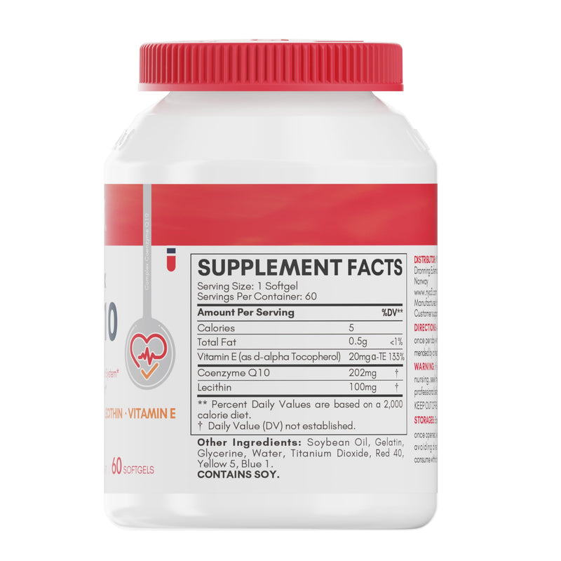 NYO3 CoQ10 200mg with Lecithin and Vitamins E, Ultra High Absorption, Antioxidant for Energy Production, High Coenzyme Q10 Content, Gluten Free, Non-GMO, 60 Days Supply 60 count(200mg)