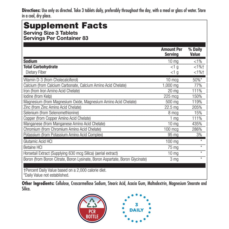 KAL Amino Max, Amino Acids, Multi-Mineral Complex Chelated Minerals 250 Tablets | Chelated Minerals