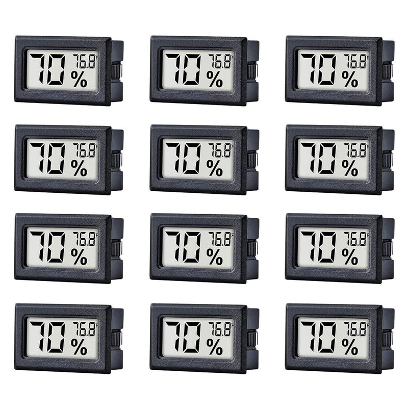 12 Pack Pgzsy Mini Small Digital Electronic Temperature Humidity Meters Gauge Indoor Thermometer Hygrometer LCD Display Fahrenheit (℉) for Humidors, Greenhouse, Garden