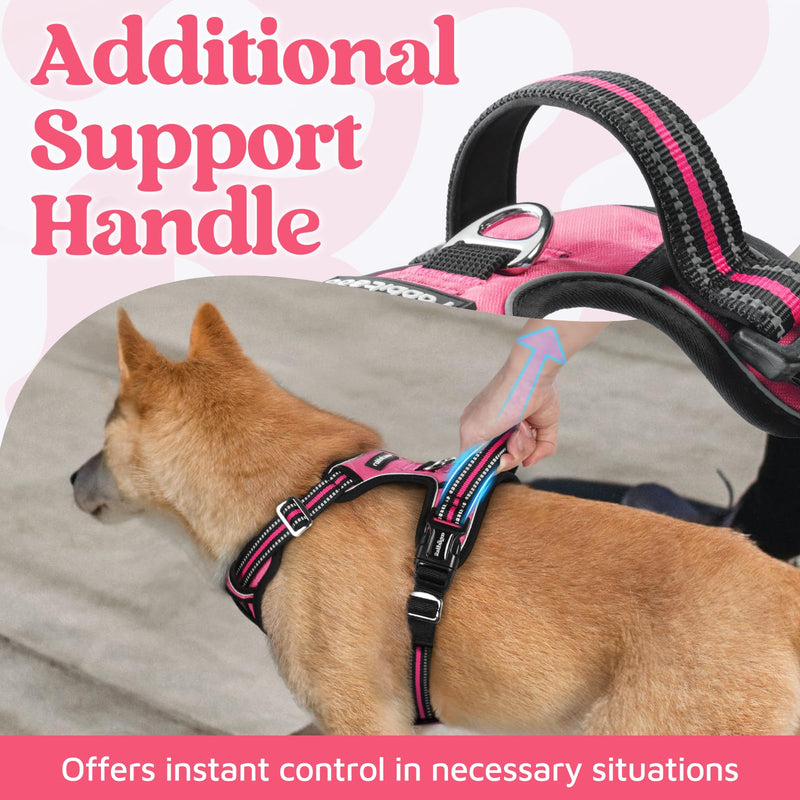 rabbitgoo Dog Harness Medium Sized, No Pull Dog Vest Harness with 3 Buckles, Adjustable Soft Padded Pet Harness with Easy Control Handle and Reflective Strips, Pink, M - BeesActive Australia