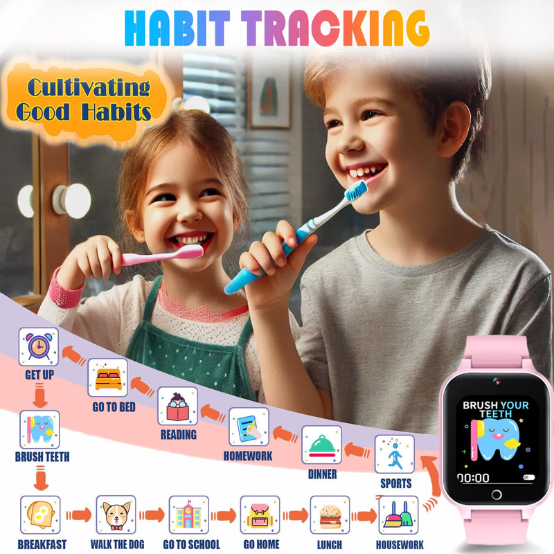 Goodatech 1.69'' Kids Smart Watch for Boys and Girls, HD Camera, 26 Puzzle Games, Video Music Player, Pedometer, Flashlight, Alarm Clock, Christmas Birthday Gifts for 4-12 Years Children (Pink) Pink