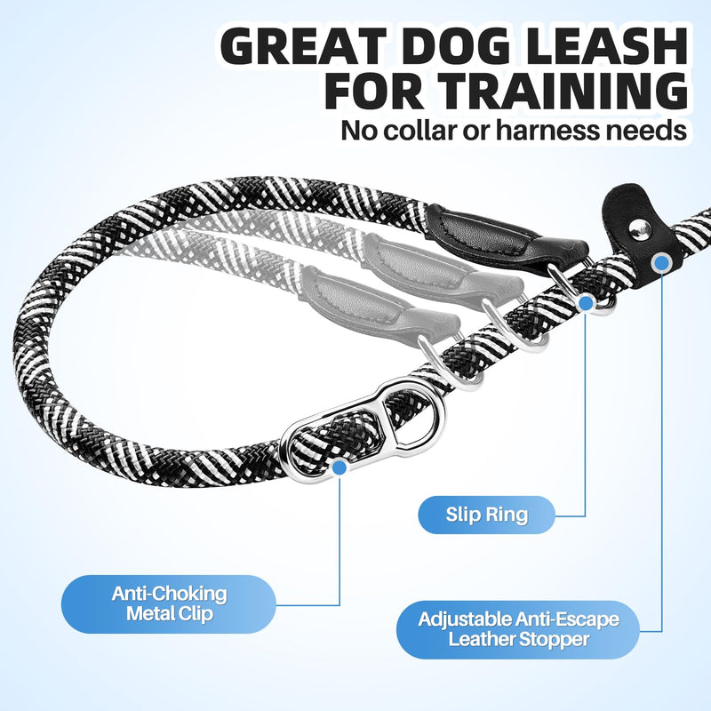 Lukovee Slip Lead Dog Leash, 5-7 FT x 1/2" Adjustable Tangle Free Leash, Heavy Duty Comfortable Reflective No Pull Training Rope Lead with Padded Handle for Medium Large Dogs (Black, L: 5-7 FT) 5–7 ft, 1/2'', for Medium Large Dogs Black - BeesActive Australia