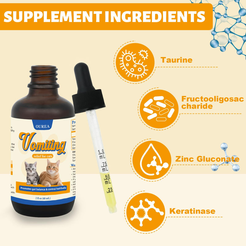Cat Vomit Remedy, Vomiting Relief for Cats, Cat Digestive Support Drop, Probiotics for Cats Helps Reduce Hairballs, Relieve Stomach Sensitivity and Support Gut Health (2 fl oz)