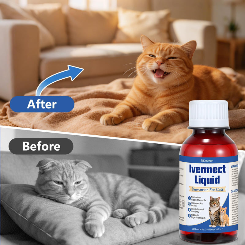 lvermect Liquid for Cats, DewoMax for Cat & Kitten Gut Health, Broad Spectrum Digestive & Immune Support, 3.4oz (100ml)
