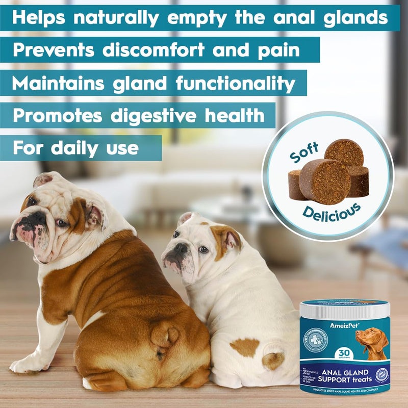 AmeizPet Anal Gland Soft Chews Treatment For Dogs, Functional Digestive Fiber Treats For Dogs Glands Healthy Dog Chews, 30 Soft Dog Treats 30 Treats
