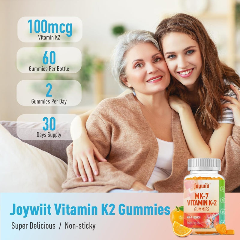 Vitamin K2 MK-7 Gummies 100mcg, Extra Strength K2 Vitamin Supplement | Mk7 Vitamin K2 for Bone & He-art Support, Chewable Natural Orange Flavor, Non GMO, Vegan, 120 Gummies 60 Count (Pack of 2)
